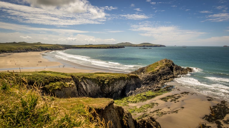 The golden sand and coastal cliffs of Whitesands Bay, Pembrokeshire